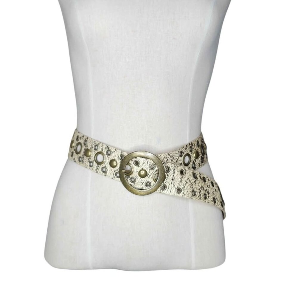Streets Ahead Retro Wide Western Snakeskin Print Leather Belt with Brass Buckle